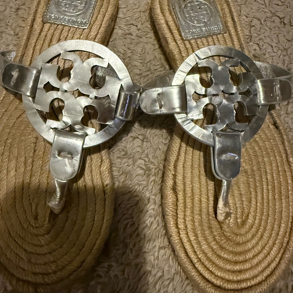 Tory Burch Silver Logo Espadrilles